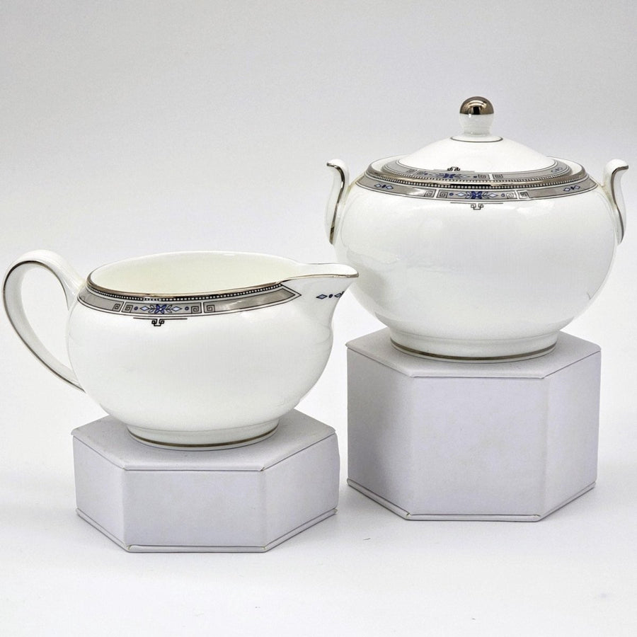 Wedgwood Amherst Sugar Bowl with Lid & Creamer (4") Set | Vintage Bone China