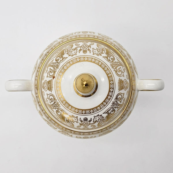 Wedgwood Wedgwood Florentine Gold Globe Shape Creamer and Lidded Sugar Bowl Set – Fine Bone China, Gold Dragons On White | Stunning Estate Dinnerware - Porcelain Sugar Bowl & Creamer Set ClassyTea