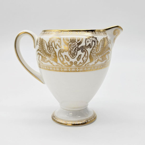 Wedgwood Wedgwood Florentine Gold Globe Shape Creamer and Lidded Sugar Bowl Set – Fine Bone China, Gold Dragons On White | Stunning Estate Dinnerware - Porcelain Sugar Bowl & Creamer Set ClassyTea