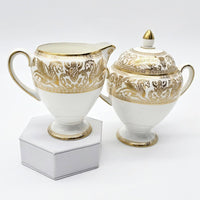 Wedgwood “Florentine Gold” Sugar Bowl & Creamer 3 Pieces