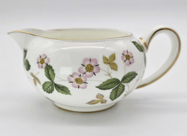 Wedgwood Wedgwood Wild Strawberry Sugar Bowl with Lid and Creamer Set, Fine Bone China, Red Strawberry, Pink Blossoms, Gold Band - Porcelain Sugar Bowl & Creamer Set ClassyTea