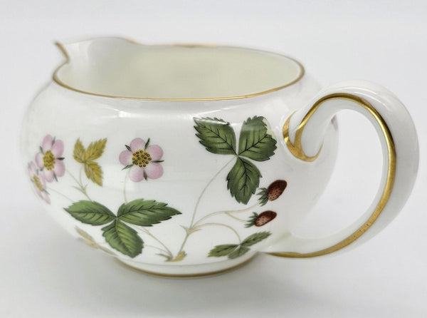 Wedgwood Wedgwood Wild Strawberry Sugar Bowl with Lid and Creamer Set, Fine Bone China, Red Strawberry, Pink Blossoms, Gold Band - Porcelain Sugar Bowl & Creamer Set ClassyTea