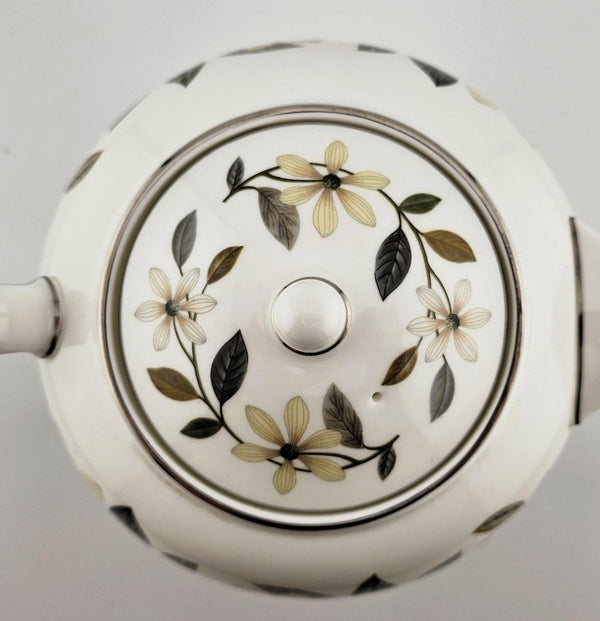Wedgwood Vintage Wedgwood Beaconsfield Teapot – Fine Bone China, 2 - Pint Capacity Cream Flowers, Gray/ Brown Leaves, Nuts, Elegant Dinnerware - Porcelain Teapot ClassyTea