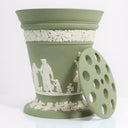 Wedgwood Wedgwood Jasperware Sage Green Vase w/ Lid | Frog Flower Planter Neoclassical Olive Wedgewood Victorian Antique Vintage Canister Stash Cache - Porcelain Vase ClassyTea