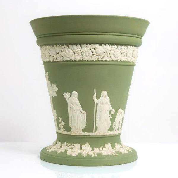 Wedgwood Wedgwood Jasperware Sage Green Vase w/ Lid | Frog Flower Planter Neoclassical Olive Wedgewood Victorian Antique Vintage Canister Stash Cache - Porcelain Vase ClassyTea
