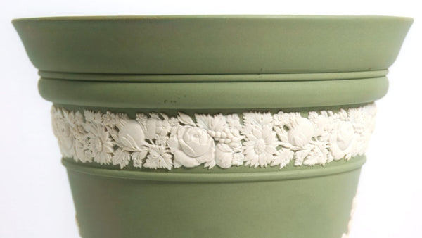 Wedgwood Wedgwood Jasperware Sage Green Vase w/ Lid | Frog Flower Planter Neoclassical Olive Wedgewood Victorian Antique Vintage Canister Stash Cache - Porcelain Vase ClassyTea