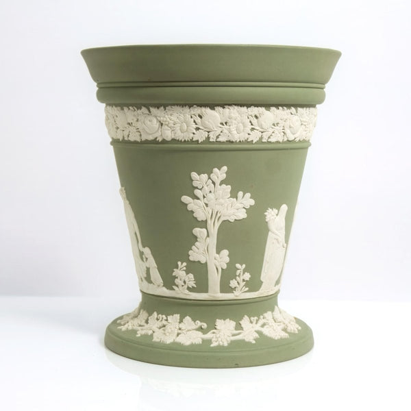 Wedgwood Wedgwood Jasperware Sage Green Vase w/ Lid | Frog Flower Planter Neoclassical Olive Wedgewood Victorian Antique Vintage Canister Stash Cache - Porcelain Vase ClassyTea