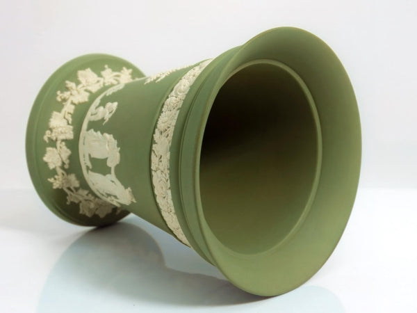 Wedgwood Wedgwood Jasperware Sage Green Vase w/ Lid | Frog Flower Planter Neoclassical Olive Wedgewood Victorian Antique Vintage Canister Stash Cache - Porcelain Vase ClassyTea