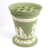 Wedgwood Wedgwood Jasperware Sage Green Vase w/ Lid | Frog Flower Planter Neoclassical Olive Wedgewood Victorian Antique Vintage Canister Stash Cache - Porcelain Vase ClassyTea