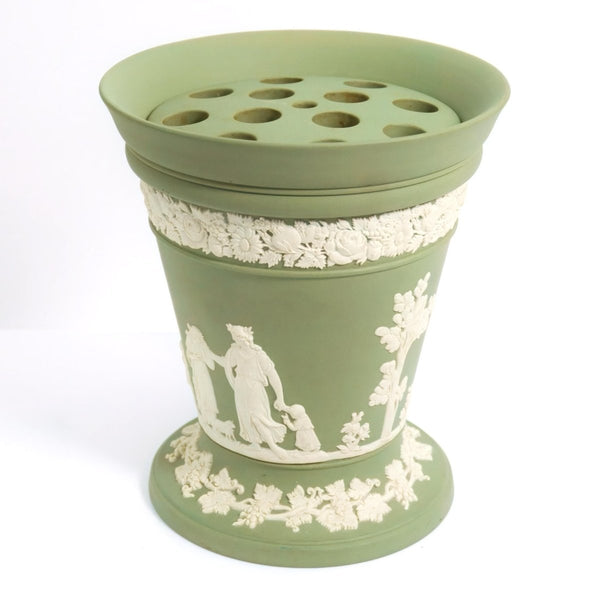 Wedgwood Wedgwood Jasperware Sage Green Vase w/ Lid | Frog Flower Planter Neoclassical Olive Wedgewood Victorian Antique Vintage Canister Stash Cache - Porcelain Vase ClassyTea