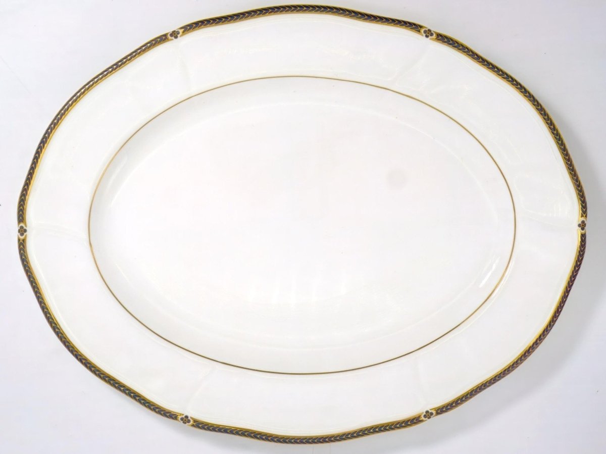 Wedgwood Wedgwood Royal Lapis Fine China Hostess Set | Royal Blue with 22kt Gold Band Vintage Dinnerware Full Wedding Gift Scalloped Platter Bowl - Serving Set ClassyTea