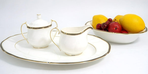 Wedgwood Wedgwood Royal Lapis Fine China Hostess Set | Royal Blue with 22kt Gold Band Vintage Dinnerware Full Wedding Gift Scalloped Platter Bowl - Serving Set ClassyTea