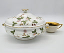 Wedgwood Wedgwood Wild Strawberry Round Covered Vegetable Bowl, 8 1/8", Fine Bone China, Discontinued Red Strawberry, Pink Blossoms, Gold Band - Vegetable Bowl ClassyTea