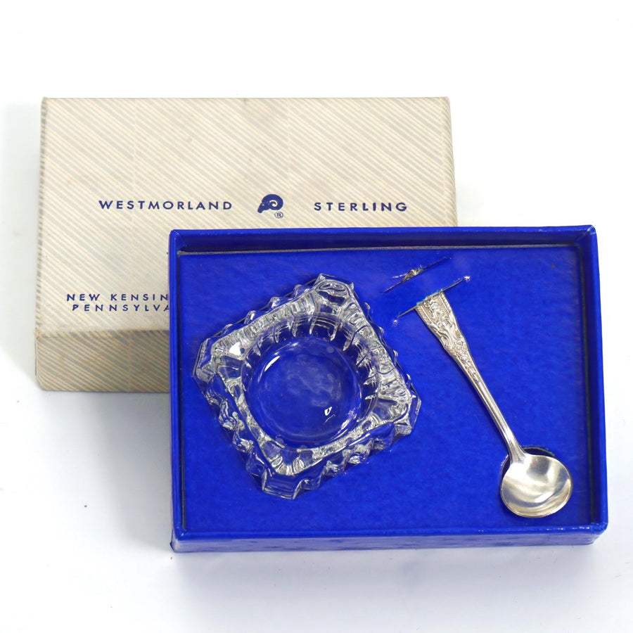 Westmorland Milburn Rose Salt Spoon & Dip | Vintage Sterling Silver