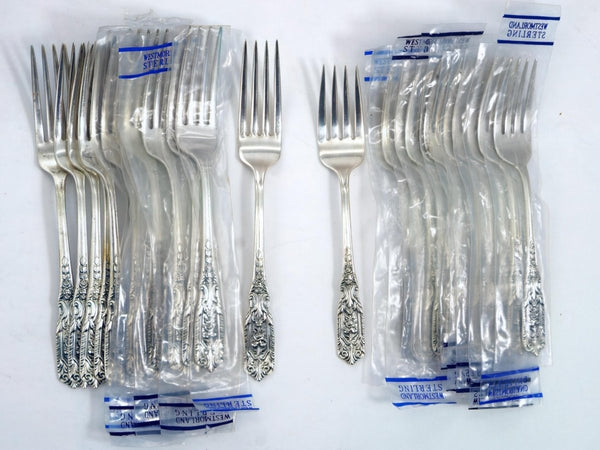 Westmorland 1940s Sterling Silver Flatware Set for 12 Westmorland Milburn Rose Silverware 48 piece Gift for 25h Anniversary Gift Floral Knives Forks - Sterling Silver Flatware Set ClassyTea