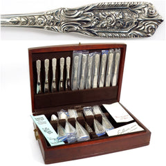 Westmorland 1940s Sterling Silver Flatware Set for 12 Westmorland Milburn Rose Silverware 48 piece Gift for 25h Anniversary Gift Floral Knives Forks - Sterling Silver Flatware Set ClassyTea
