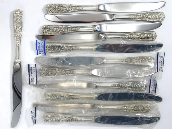 Westmorland 1940s Sterling Silver Flatware Set for 12 Westmorland Milburn Rose Silverware 48 piece Gift for 25h Anniversary Gift Floral Knives Forks - Sterling Silver Flatware Set ClassyTea