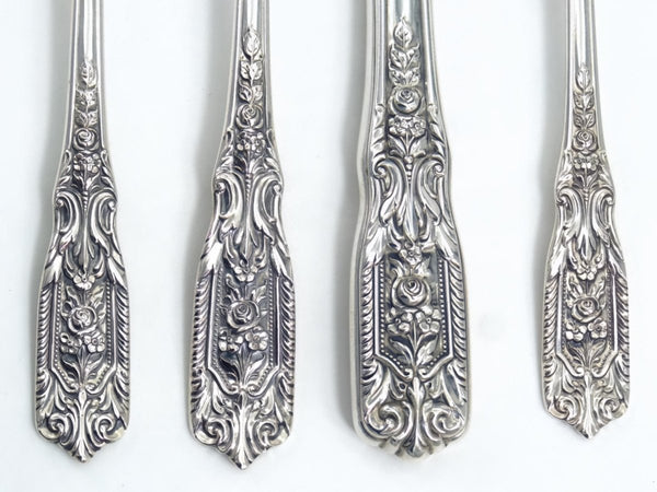 Westmorland 1940s Sterling Silver Flatware Set for 12 Westmorland Milburn Rose Silverware 48 piece Gift for 25h Anniversary Gift Floral Knives Forks - Sterling Silver Flatware Set ClassyTea