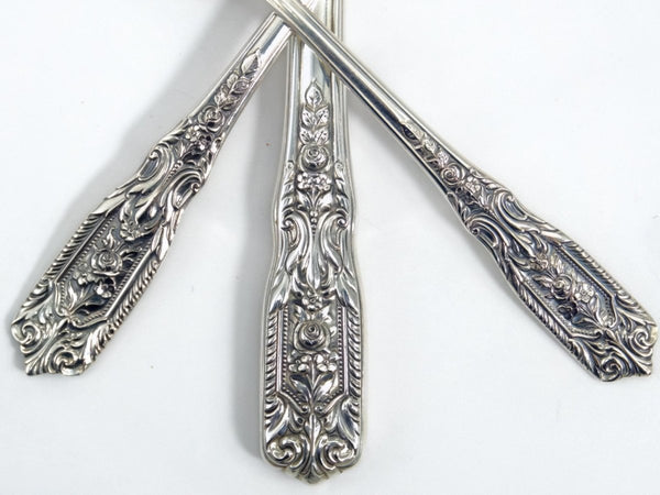 Westmorland 1940s Sterling Silver Flatware Set for 12 Westmorland Milburn Rose Silverware 48 piece Gift for 25h Anniversary Gift Floral Knives Forks - Sterling Silver Flatware Set ClassyTea