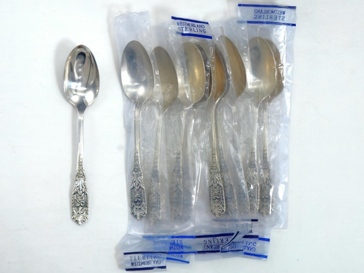 Westmorland 1940s Sterling Silver Flatware Set for 12 Westmorland Milburn Rose Silverware 48 piece Gift for 25h Anniversary Gift Floral Knives Forks - Sterling Silver Flatware Set ClassyTea