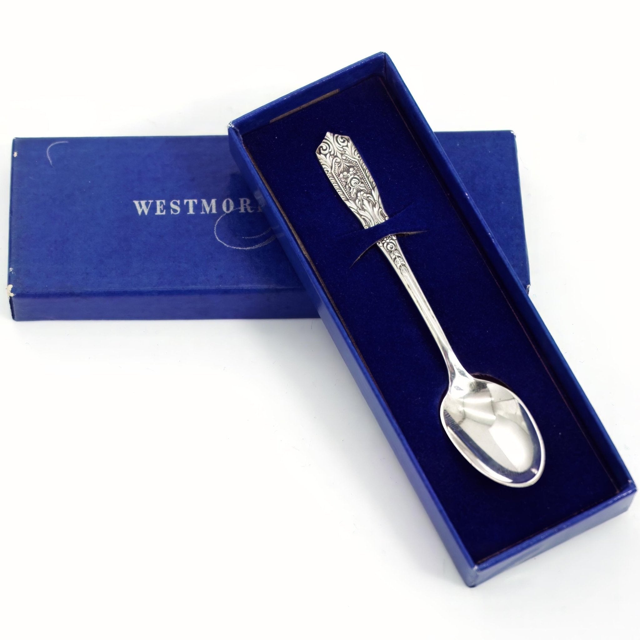 Westmorland Solid Silver Baby Spoon Westmorland Milburn Rose Christening Gift Grandmother Godparent Aunt Baby Shower Espresso Demitasse Spoon 1940s - Sterling Silver Flatware Set ClassyTea