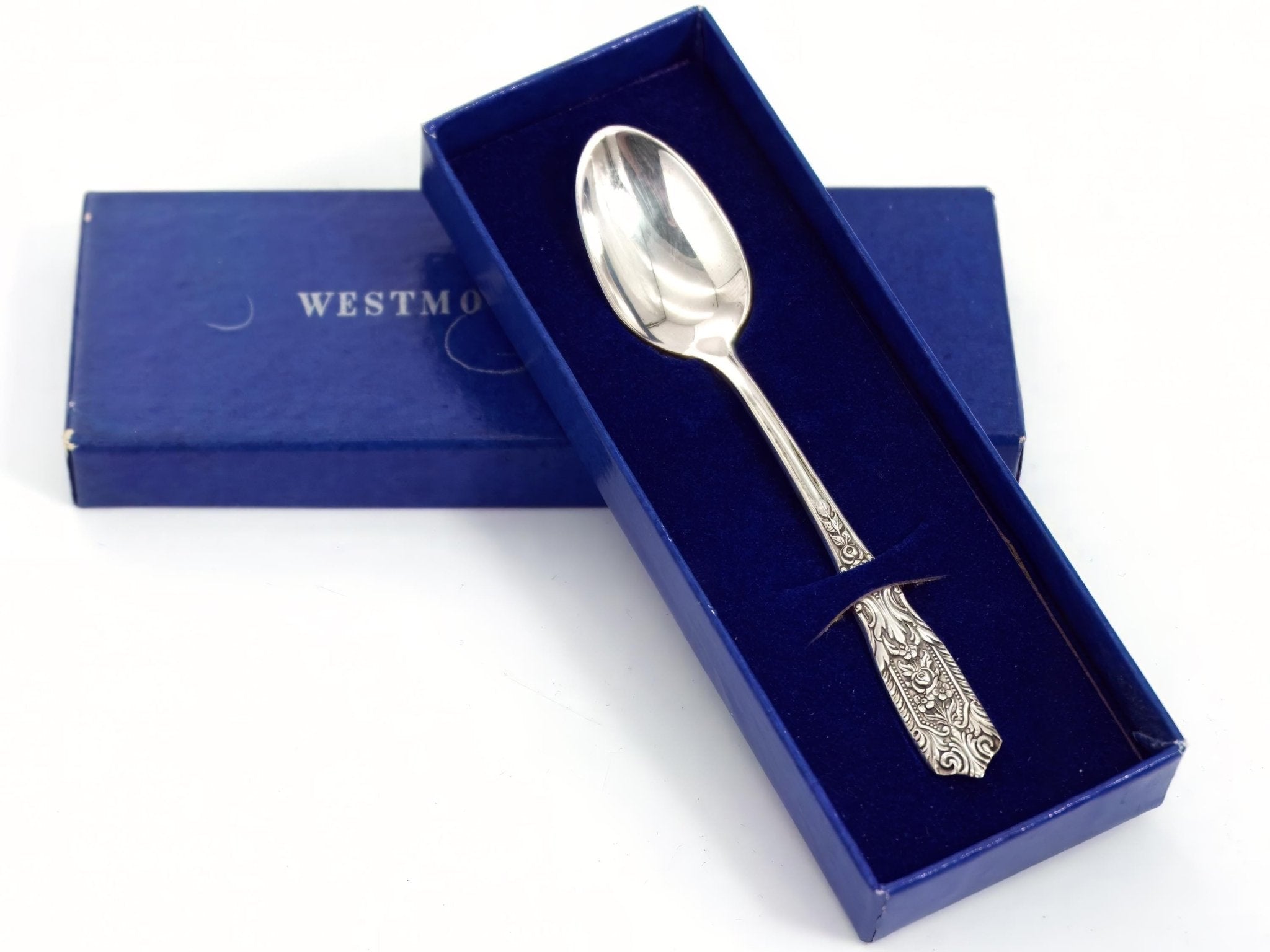 Westmorland Solid Silver Baby Spoon Westmorland Milburn Rose Christening Gift Grandmother Godparent Aunt Baby Shower Espresso Demitasse Spoon 1940s - Sterling Silver Flatware Set ClassyTea
